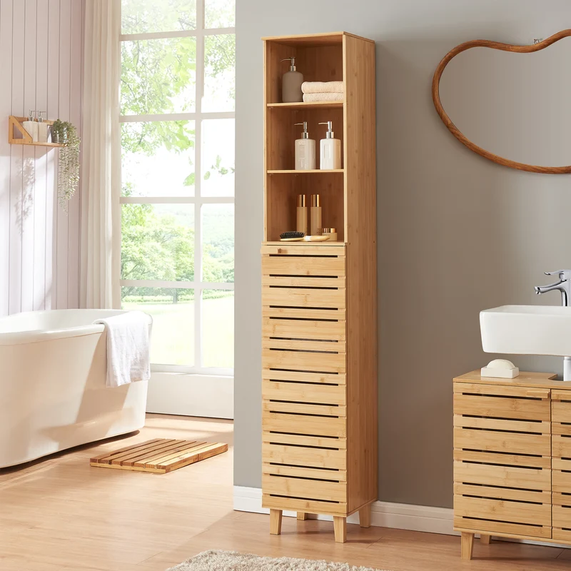 Hochschrank Epind 180x33x30 cm Bambus [en.casa]