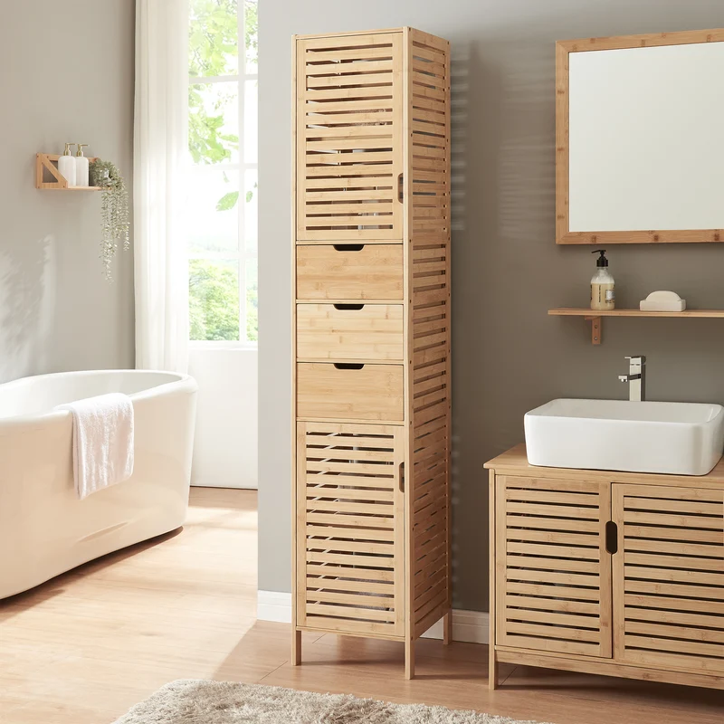 Hochschrank Boksereys 180x35x35 cm Bambus [en.casa]