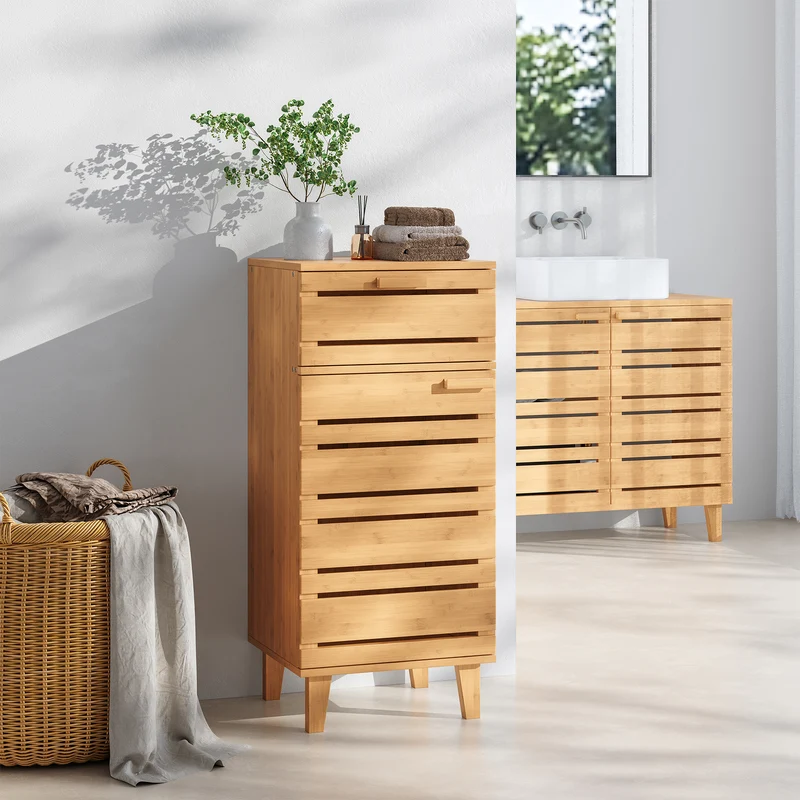 Badezimmerschrank Epind 75x33x30 cm Bambus Natur [en.casa]