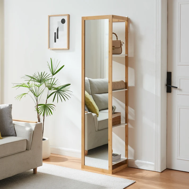 Spiegelregal As 170x40x35 cm Bambus [en.casa]