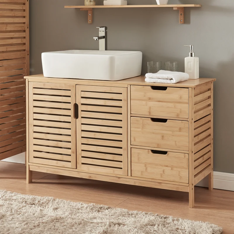 Waschbeckenunterschrank Boksereys 60x100x35 cm Bambus Natur [en.casa]