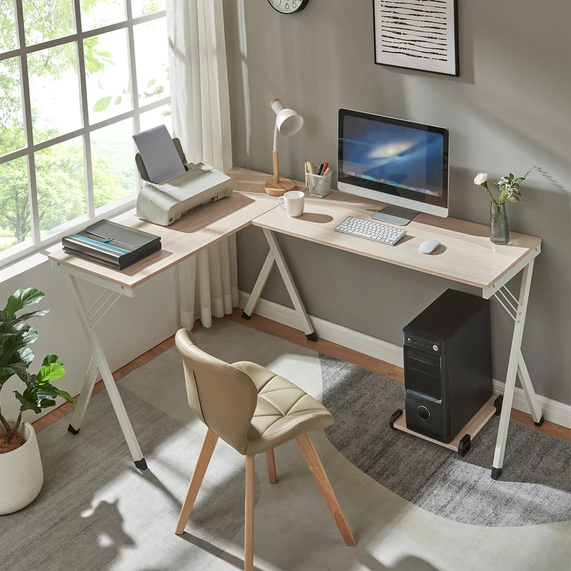 Schreibtisch Tarielarg mit PC-Ständer L-förmig 158x120x75 cm Eicheoptik [en.casa]