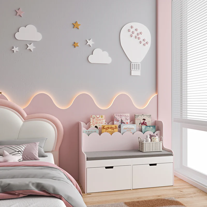 Kindersitzbank mit Regal Vestnes 100x45x70 cm Cotton Candy/Weiß [en.casa]