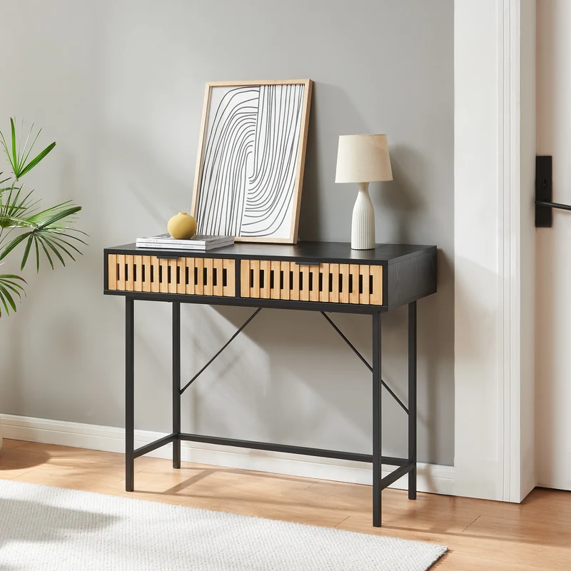 Konsolentisch Luniehti 100x40x75 cm Schwarz/Natur [en.casa]