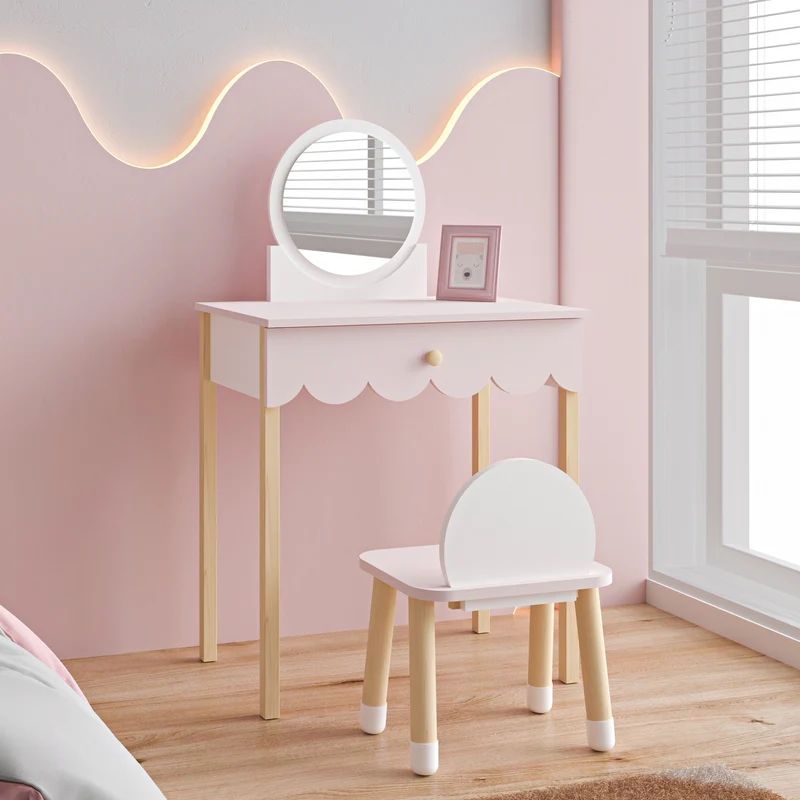 Kinderschminktisch mit Stuhl Vestnes Cotton Candy/Weiß [en.casa]