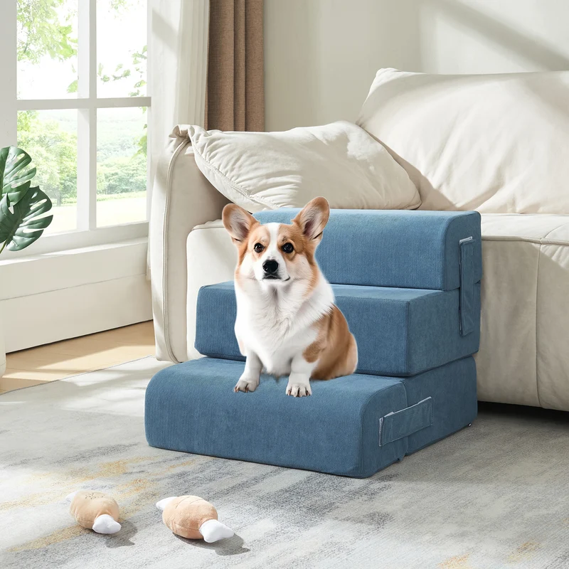 Haustiertreppe Joelerhatra 4-tlg. 45x50x45 cm Cord Blau [en.casa]