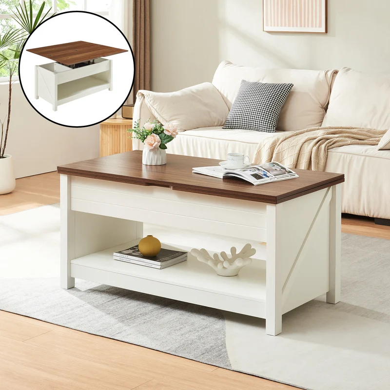 Couchtisch Kasama mit Hebeplatte und Stauraum 110x55x54 cm Walnussoptik/Weiß [en.casa]