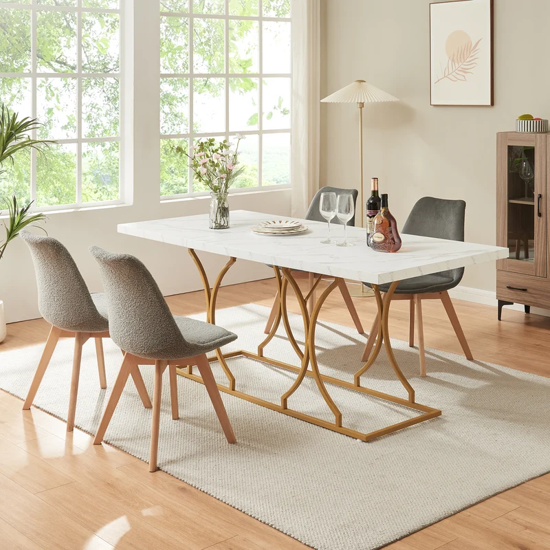 Esstisch Figa für 6 Personen Marmoroptik, weiß / Gold [en.casa]