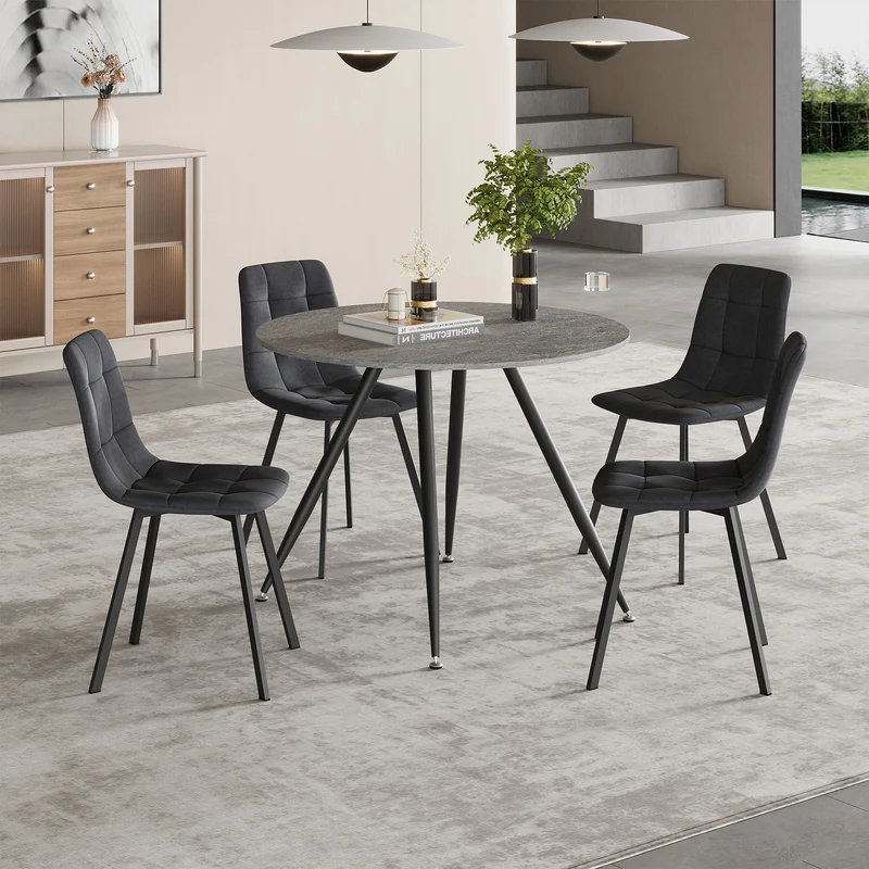 Essgruppe Fitjar 5-teilig Betonoptik/Dunkelgrau [en.casa]