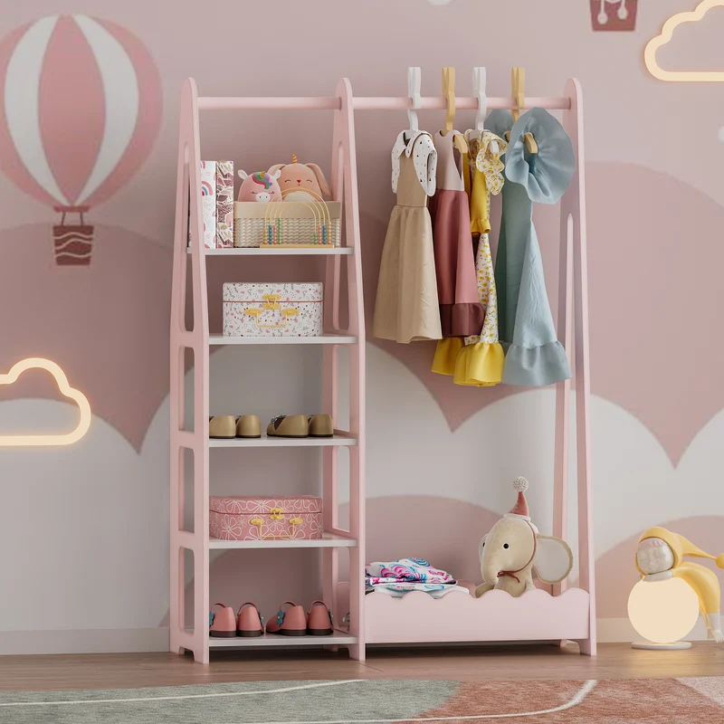 Kindergarderobe Vestnes 114x77x30 cm Cotton Candy/Weiß [en.casa]