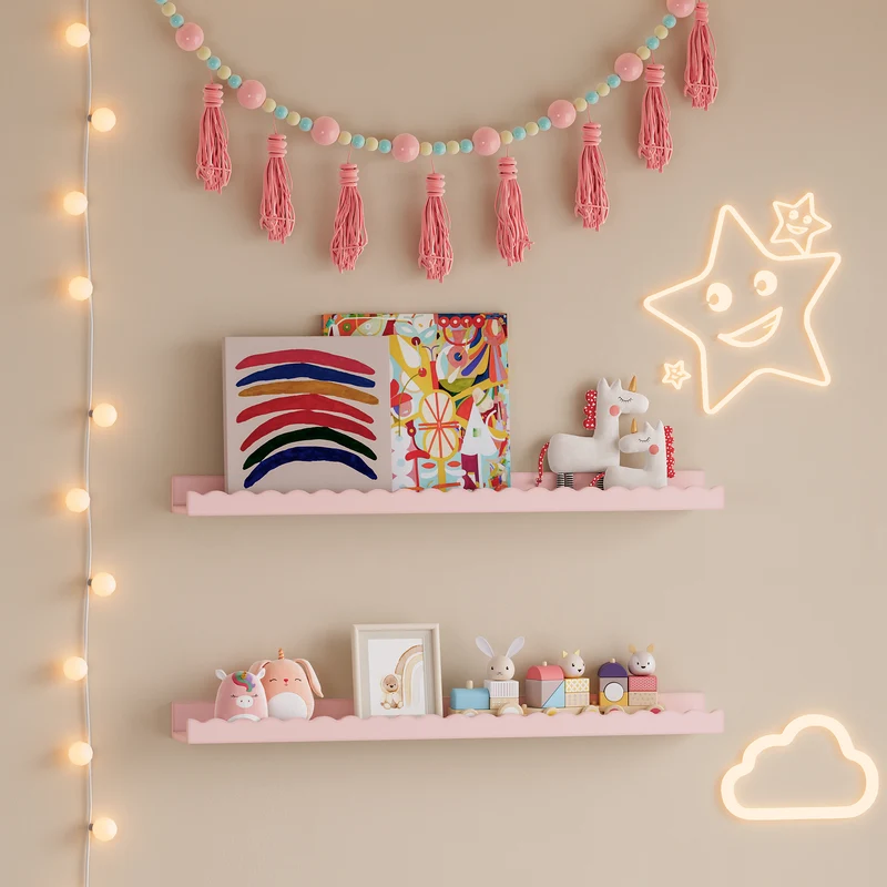 Kinder-Wandregal 2er Set Vestnes 60x10x5 cm Cotton Candy [en.casa]