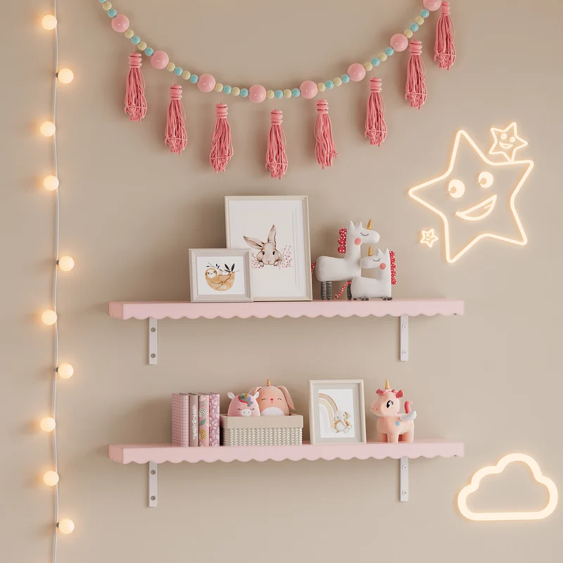 Kinder-Wandregal 2er Set Vestnes 80x17x4 cm Cotton Candy [en.casa]