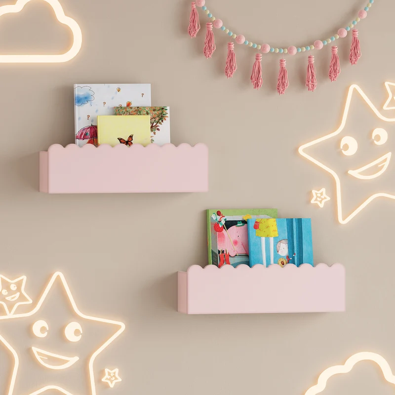 Kinder-Wandregal 2er Set Vestnes 40x10x10 cm Cotton Candy [en.casa]