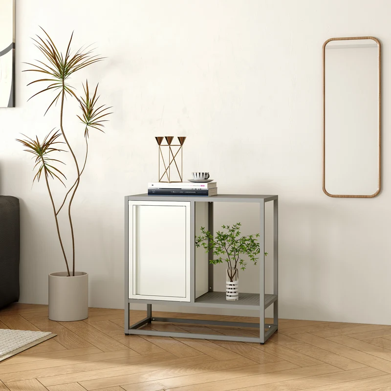 Sideboard Burlöv Stahl 70x72x35 cm Grau/Weiß [en.casa]