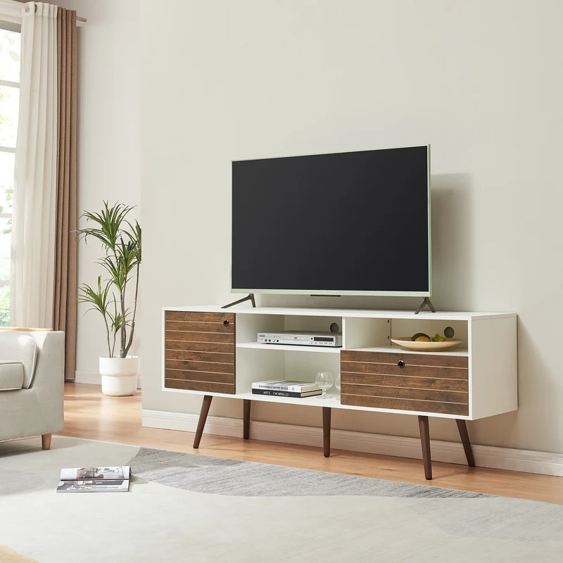 Fernsehschrank Vare 165x40x66 cm Weiß/Walnussoptik [en.casa]