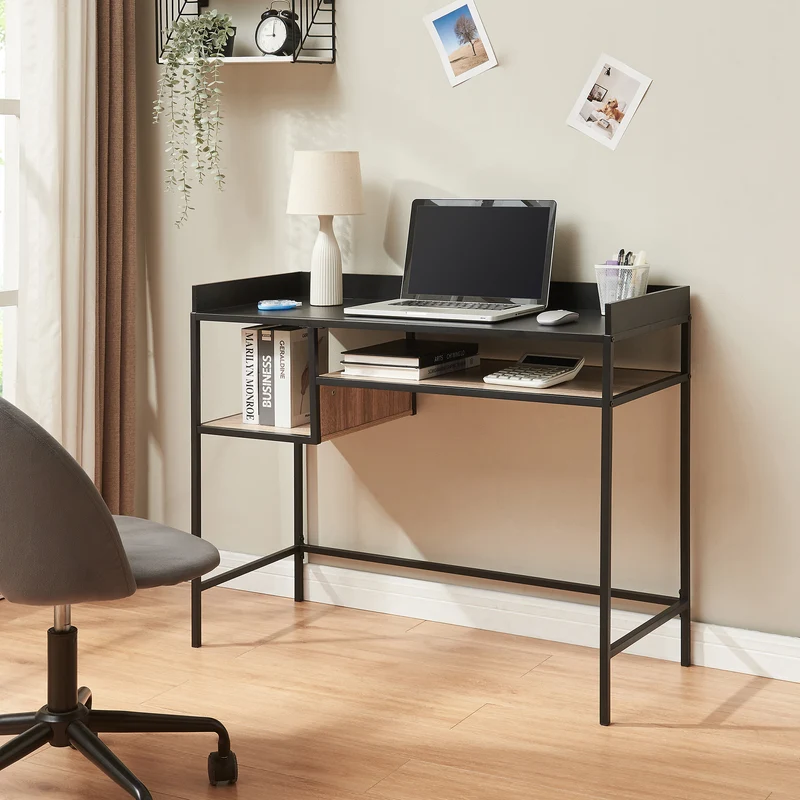 Schreibtisch Belana 100x43x82 cm Schwarz/Eicheoptik [en.casa]