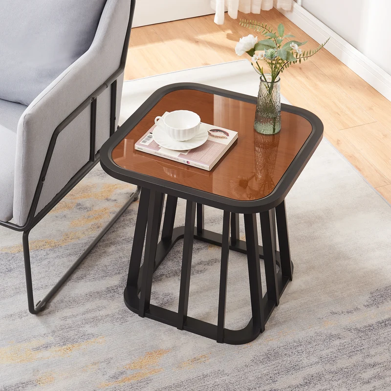 Beistelltisch Burgess 51x51x51 cm Schwarz/Walnussoptik [en.casa]