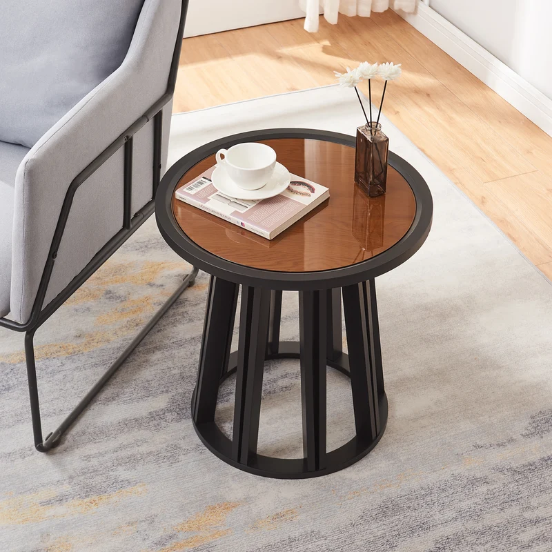 Beistelltisch Burgess 51xØ51 cm Schwarz/Walnussoptik [en.casa]