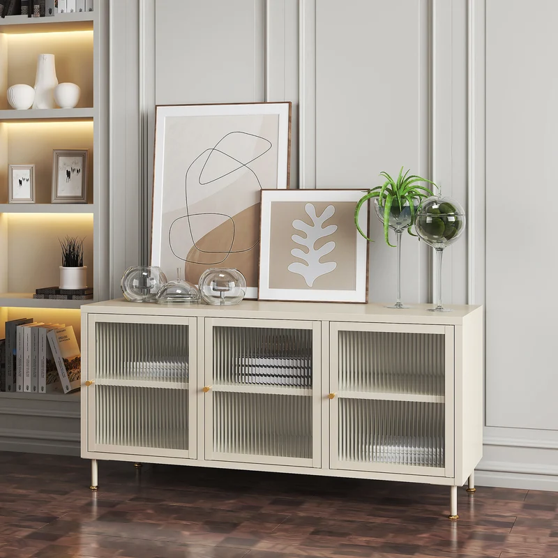 TV-Schrank Lindau Stahl 120x40x59 cm Cremeweiß [en.casa]