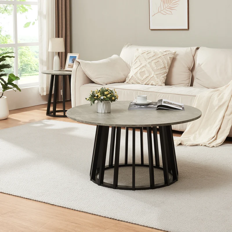 Couchtisch Buzzard Ø90x45 cm Schwarz/Betonoptik [en.casa]