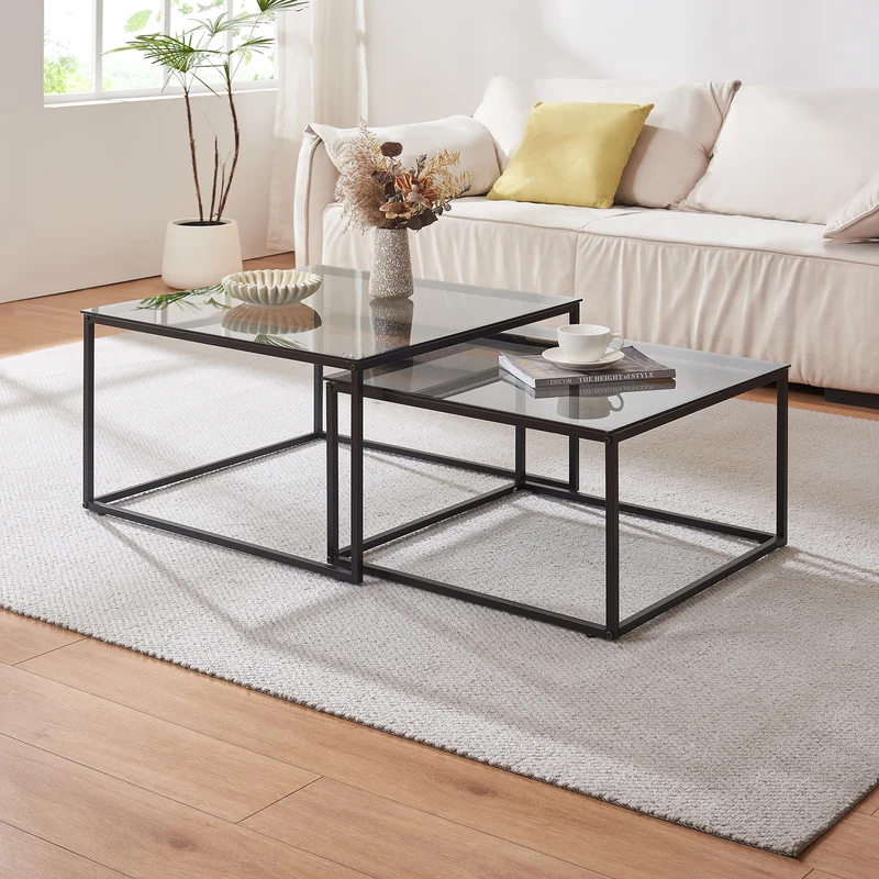 Couchtisch 2er Set Tromlaslo Rauchglas, grau [en.casa]
