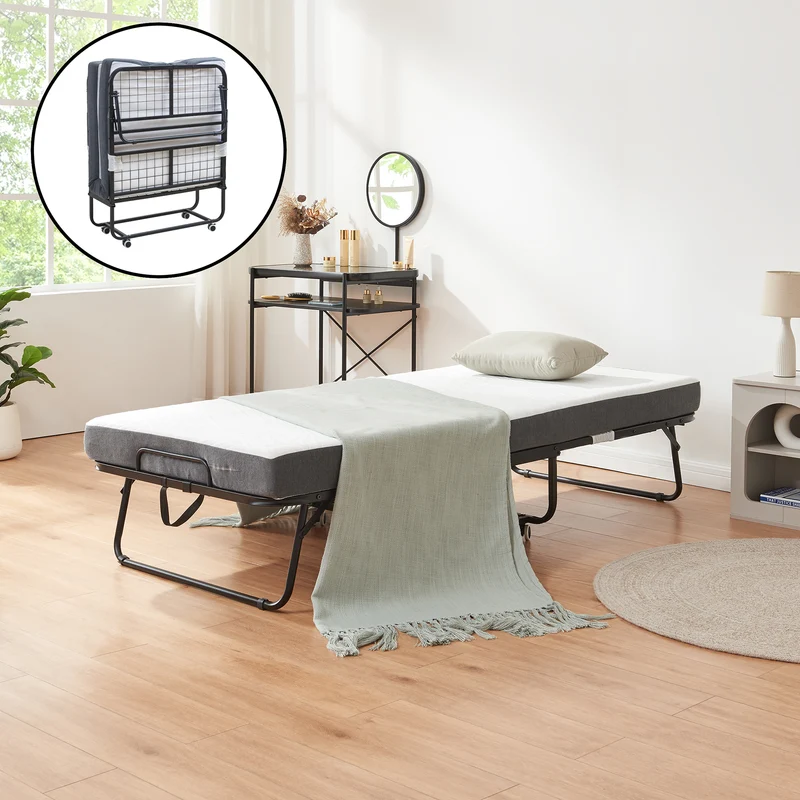 Metall-Klappbett Borjavle mit Matratze 200x90cm Schwarz [en.casa]