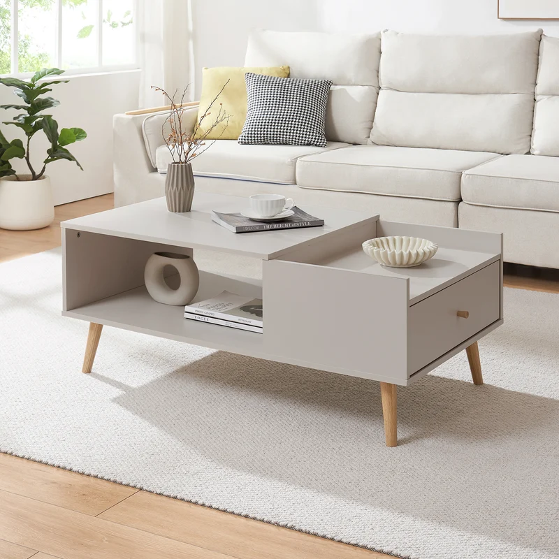Couchtisch Hallevil mit Schublade 106x59x44 cm Hellgrau [en.casa]