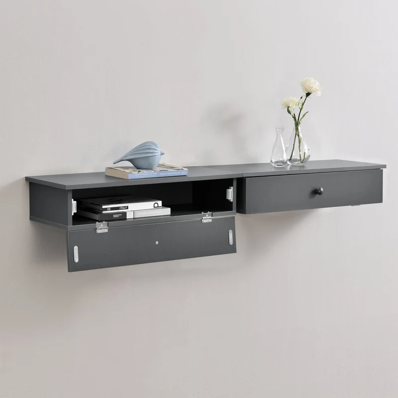 Wandregal Larvik mit Staufach Dunkelgrau en.casa