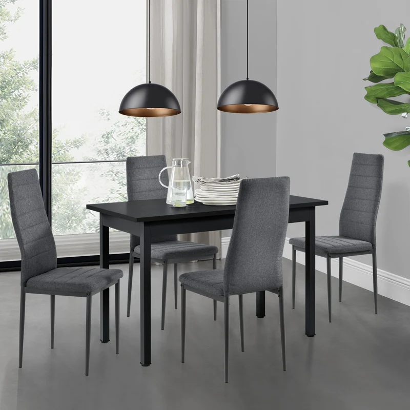 Essgruppe Honningsvåg 5-tlg. mit 120x60 cm Tisch und 4 Polsterstühlen en.casa