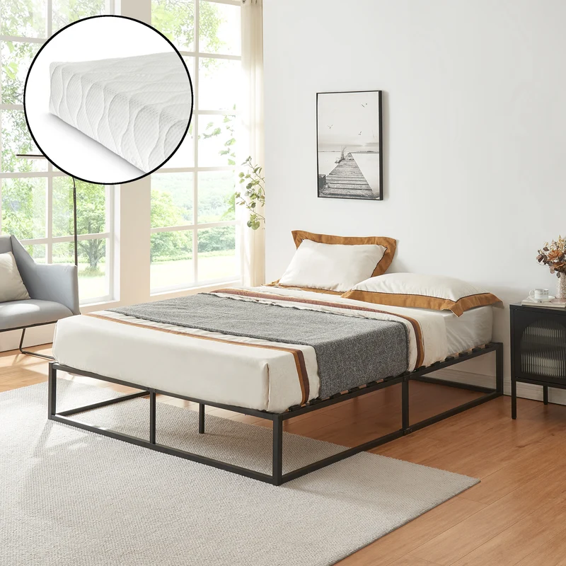 Metallbett Kreta mit Kaltschaummatratze Schwarz in versch. Größen [en.casa]