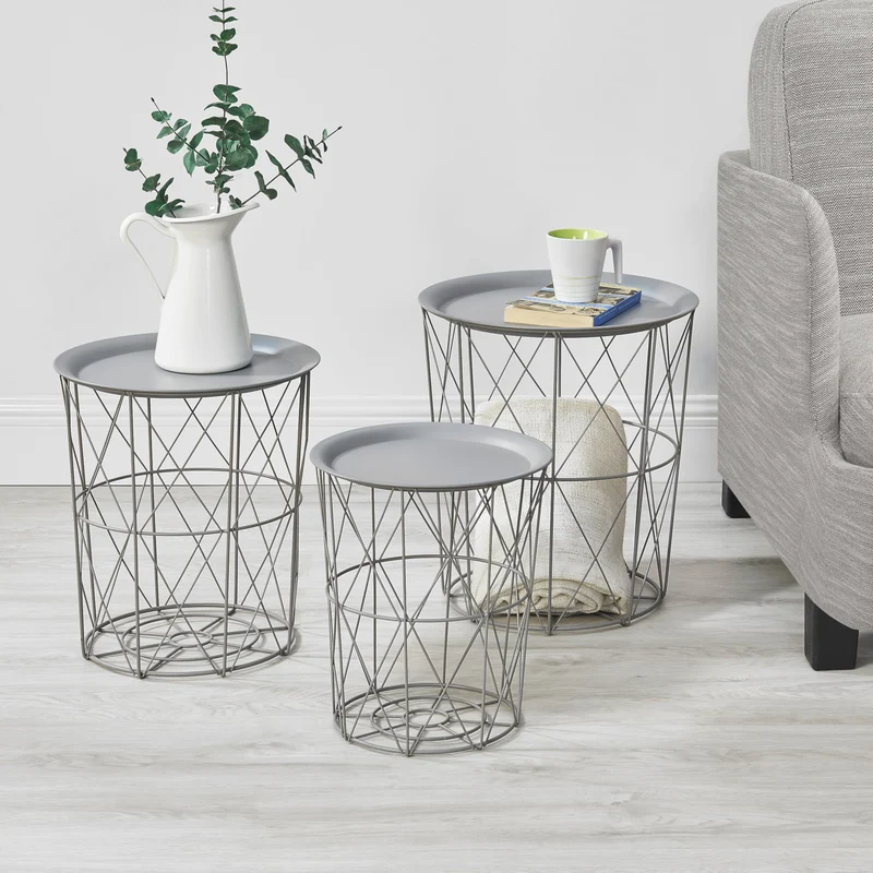 3er Set Metallkorb Beistelltisch Worcester en.casa
