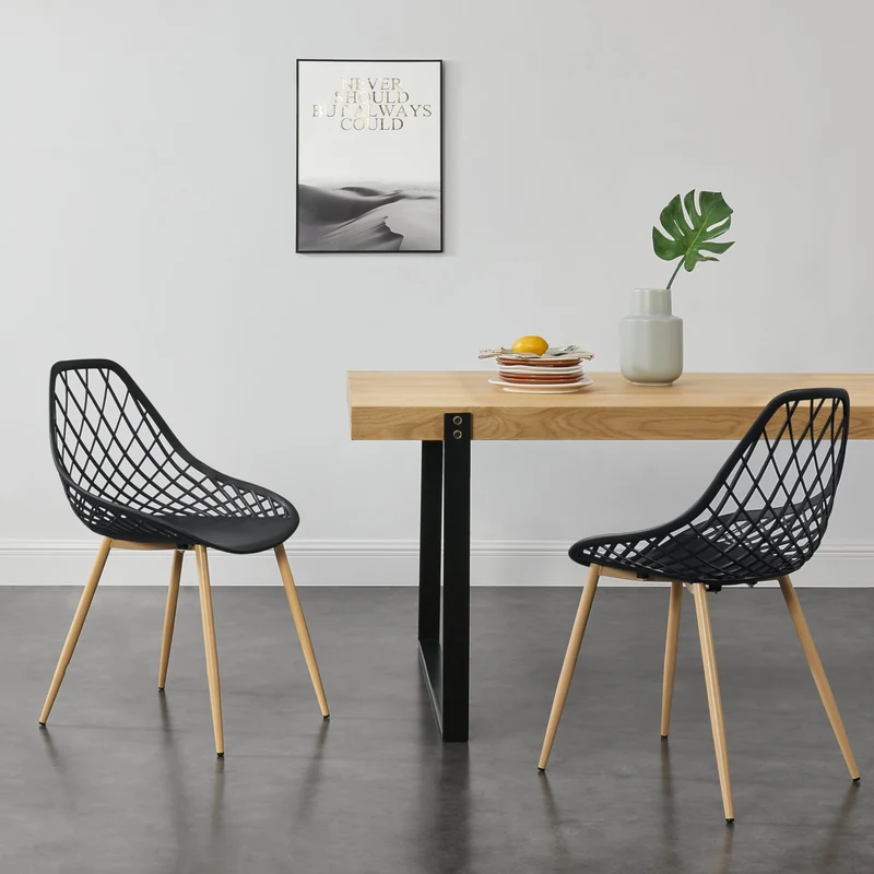 2er-Set Esszimmerstuhl Warschau aus Kunststoff Buche-Optik en.casa