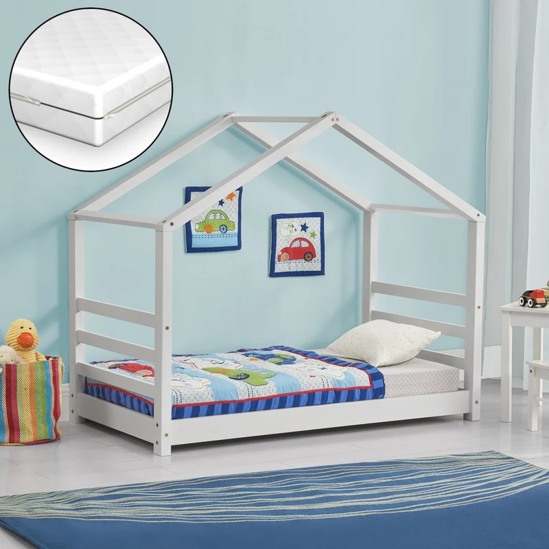 Kinderbett Haus mit Zaun in versch. Farben und Größen en.casa