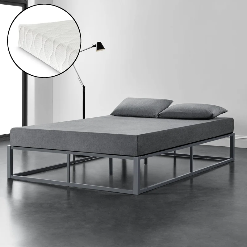 Metallbett Kreta mit Kaltschaummatratze in versch. Farben und Größen [en.casa]