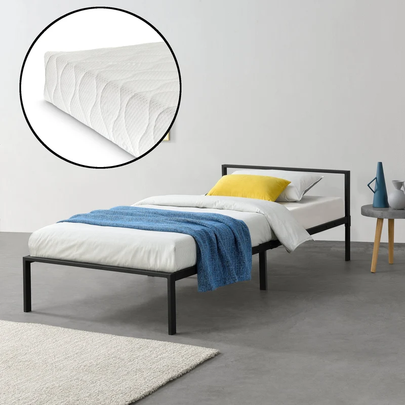 Metallbett Imatra mit Matratze in versch. Größen Schwarz en.casa