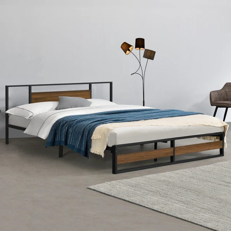 Metallbett Villach in versch. Größen Schwarz Walnuss-Optik [en.casa]