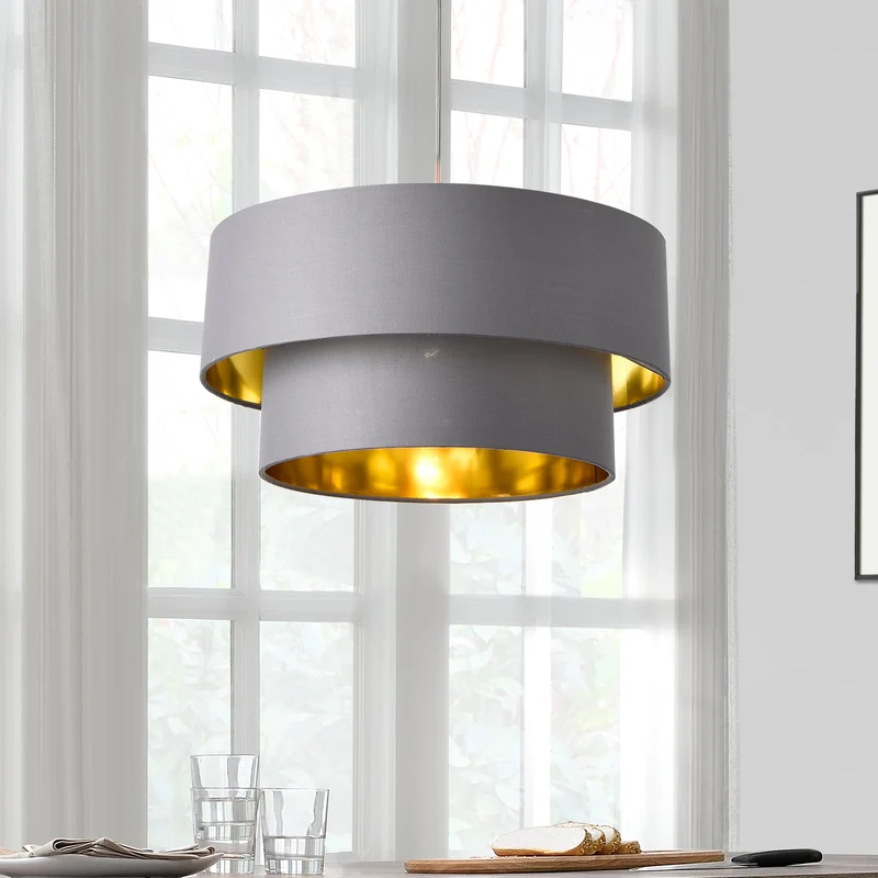 Hängeleuchte Lopar E27 Metall Stoff Grau-Gold lux.pro