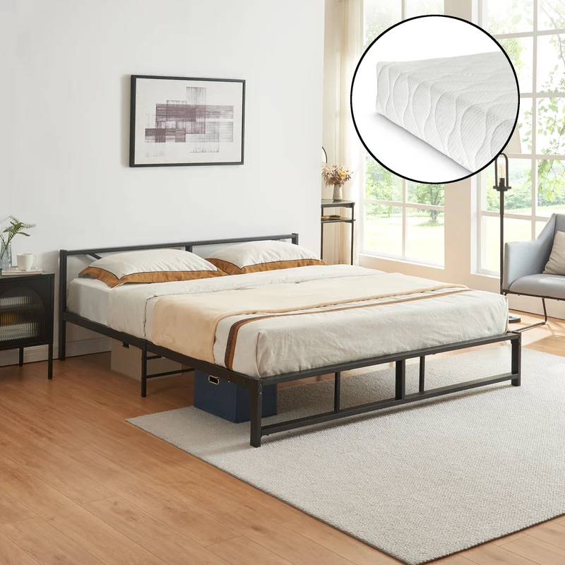 Metallbett Meran mit Matratze Stahl Schwarz [en.casa]