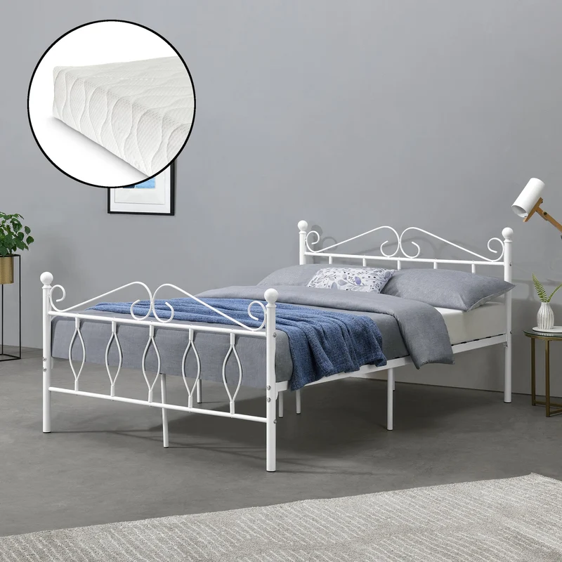 Metallbett Apolda mit Matratze versch. Größen bis 300kg Weiß [en.casa]