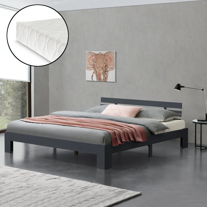 Holzbett Nivala mit Kaltschaummatratze versch. Farben und Größen en.casa