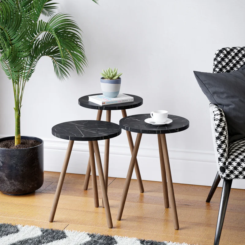 Satztisch Hjørring im 3er Set Rund 49 x Ø34 cm versch. Farben [en.casa]