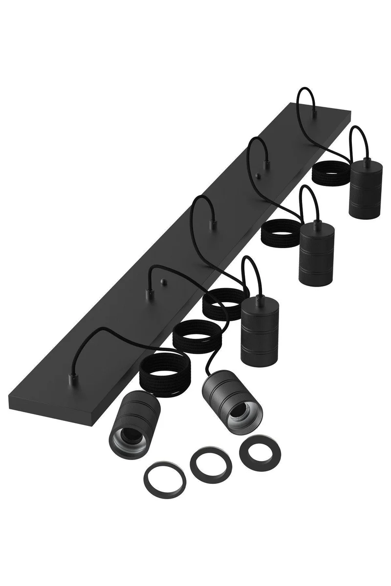 Multi Cord Retro Pendel 5x E27 Rechteckig Schwarz