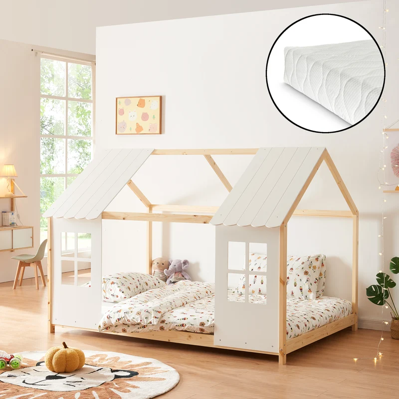 Halboffenes Kinderbett Tostedt mit Matratze [en.casa]