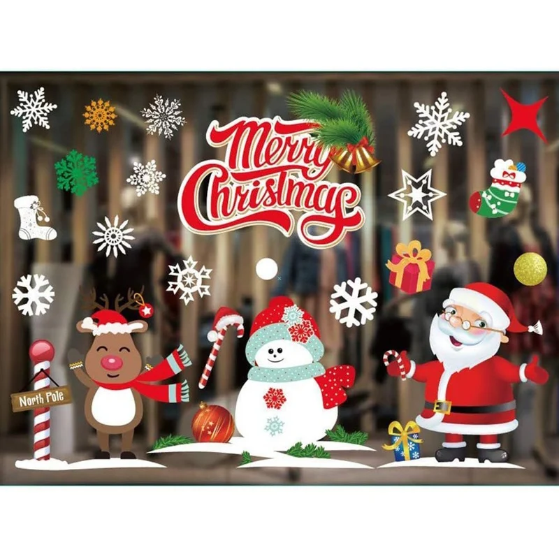 Weihnachten Fensteraufkleber – Selbstklebende Weihnachtsbaum Fensterdeko, Wiederverwendbare Winter Fensterbilder, 35×50 cm