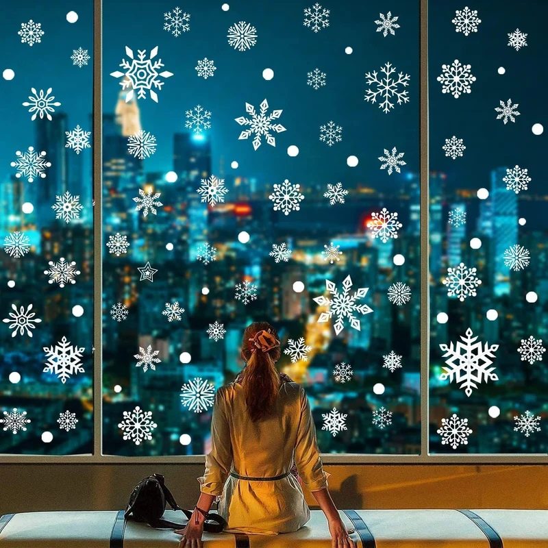 248 Stück Schneeflocken Fensterbilder – Statische Weihnachts-Fensteraufkleber, PVC, Wiederverwendbar, Winter & Weihnachtsdeko