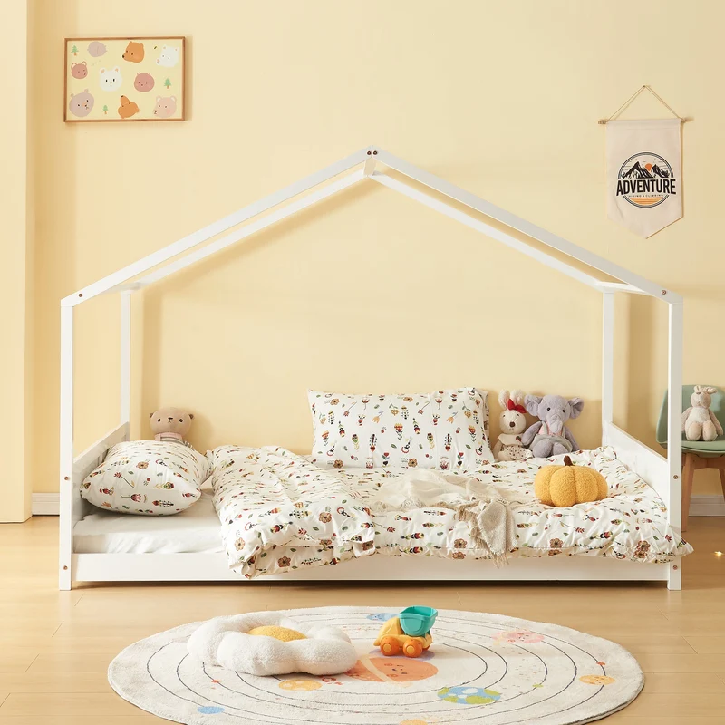 Hausbett Simo mit Matratze Weiß [en.casa]