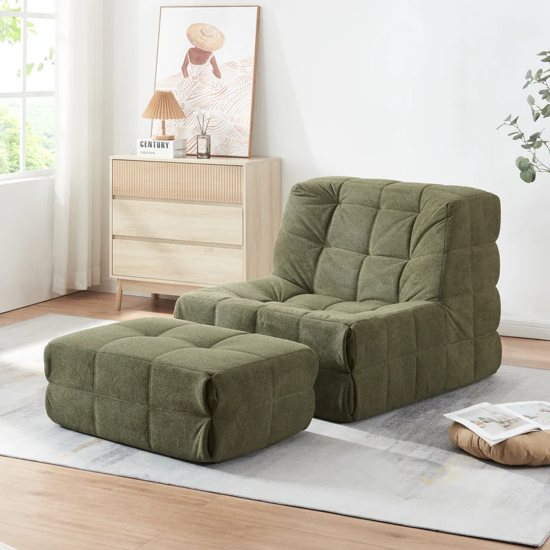 Bodensessel mit Fußhocker Koskyvn Textil [en.casa]