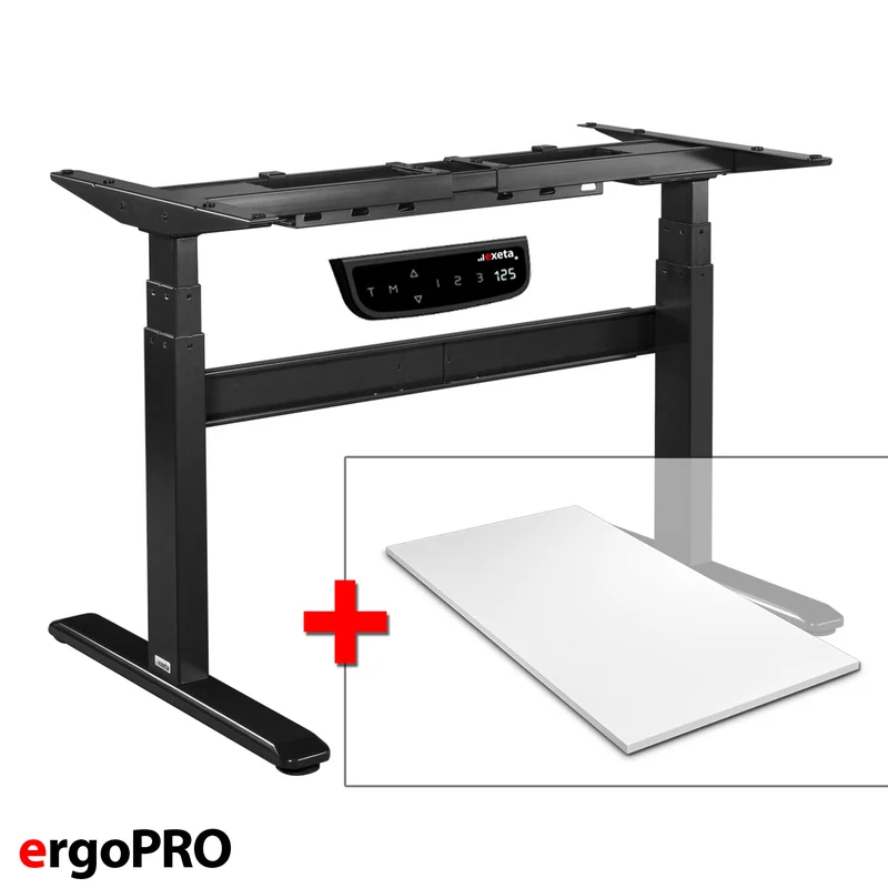 Spar-Bundle ergoPRO schwarz + Tischplatte weiss 150x75x2,5cm
