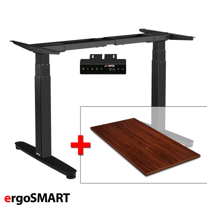 Spar-Bundle ergoSMART schwarz + Tischplatte nussbaum 120x75x2,5cm