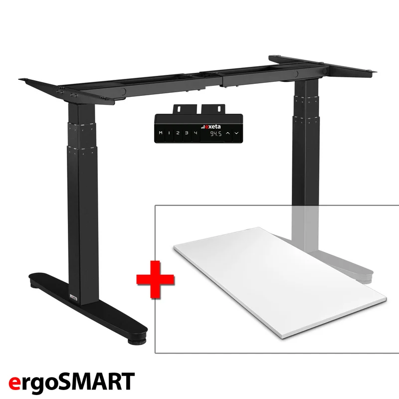 Spar-Bundle ergoSMART schwarz + Tischplatte weiss 150x75x2,5cm